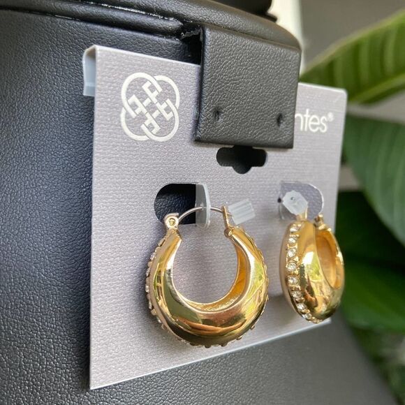 Thick Gold/Crystal Hoops Daisy Fuentes Fashion Earrings $16ea / 3 for $25 - Picture 6 of 8